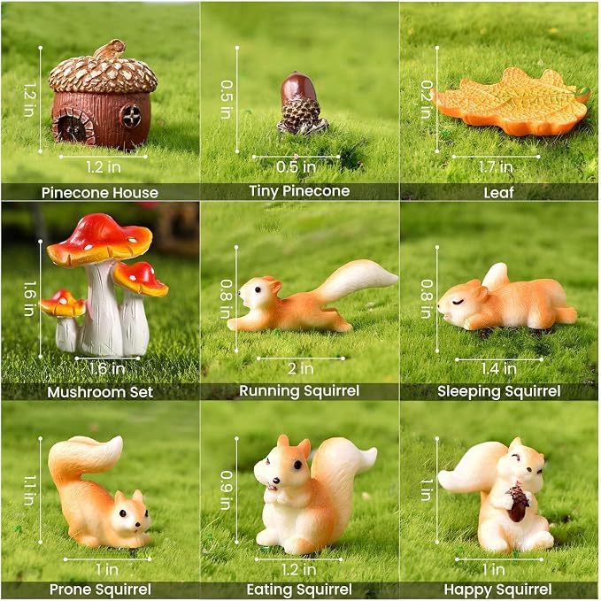 Fairy Garden Accessories, 9 Pieces Squirrel Resin Figures - Image 5