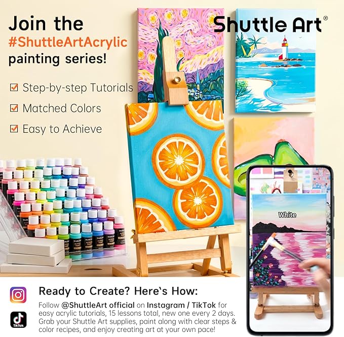 Shuttle Art Acrylic Paint, 50 Colors Acrylic Paint Set, 2oz/60ml Bottles - Image 2