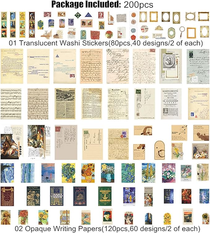 Esweny 200PCS Vintage Scrapbooking Supplies Kit - Image 2