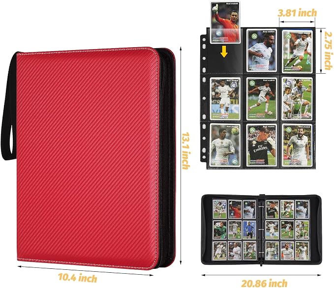 GERMUN 3 Ring 9 Pocket Zipper Card Binder, 720 Double Sided Standard PU Trading - Image 2