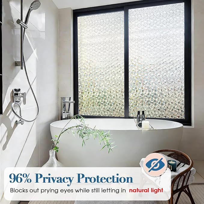 Windimiley Frosted Glass Window Privacy Film, 3D Diamond, 23.6" x 393.7" | - Image 2