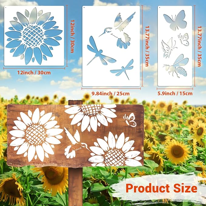 12 PCS Large Flower Painting Stencils, Reusable Sunflower Stencils - Image 9