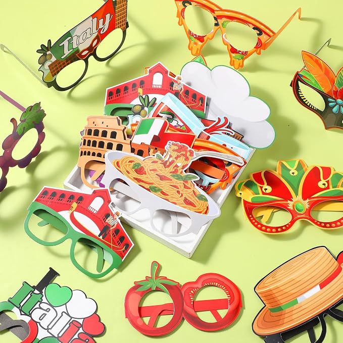 Pajean 32 Pcs Italian Party Decorations Italy Theme Eyeglasses Italian Paper - Image 4