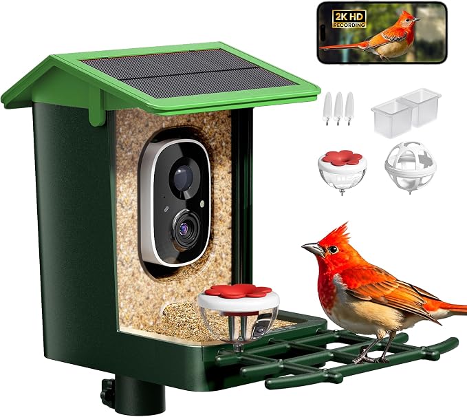 Bird Feeder with Camera Solar Powered 2K HD Video, 000+ Species AI Recognition by Heapets