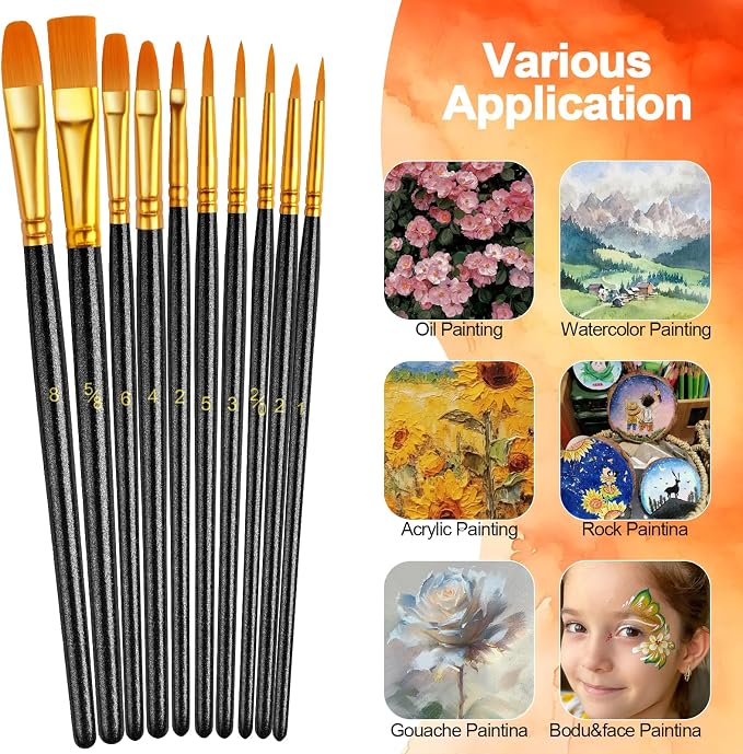 Paint Brushes Set, 24 Pack 240 Pcs Round-Pointed Tip Paintbrushes Nylon Hair - Image 2