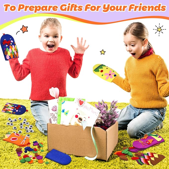 Liliful 32 Pcs Hand Puppet Making Kit Felt Arts and Crafts Sock Puppet Toys - Image 6