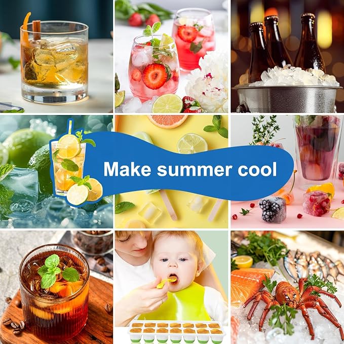 Ice Cube Trays with Lids for Freezer, 4 Pack Silicone Set, 56 Cubes | - Image 6