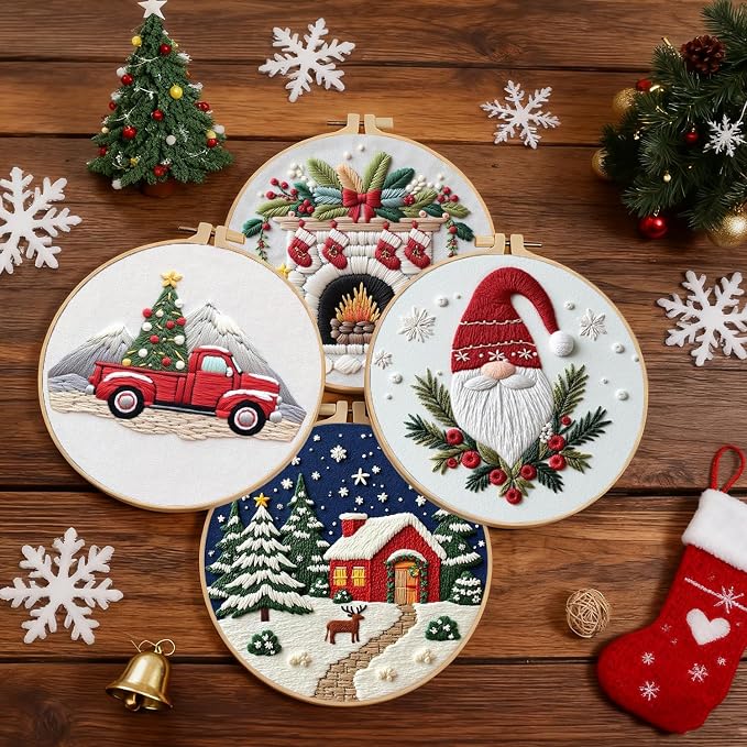 BBLYBD Christmas Embroidery Kit, 4 Set Embroidery DIY Starter Kit, Cross Stitch - Image 2