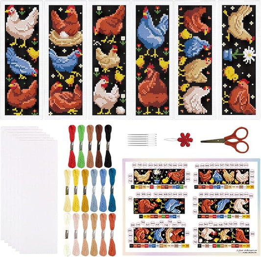 ORIGACH 6 Set Chicken Cross Stitch Bookmark Kit by ORIGACH