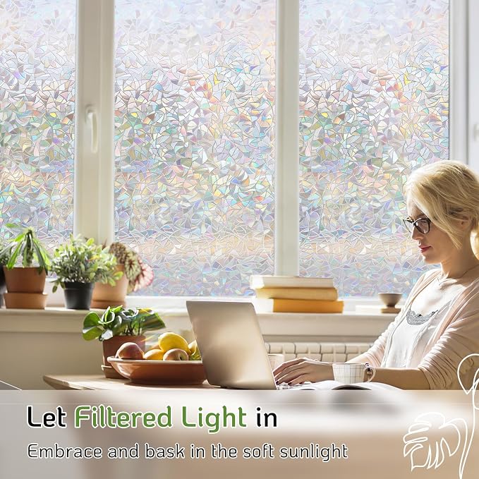 LUTE Rainbow Window Privacy Film, Stained Glass Cling, 17.5" x 157.4" | 3D - Image 2