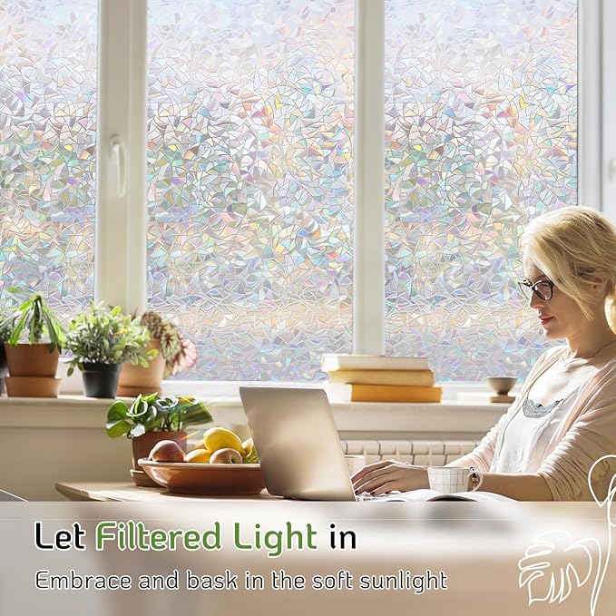 LUTE Rainbow Window Privacy Film, Stained Glass Cling, 23.6" x 157.4" | 3D - Image 2