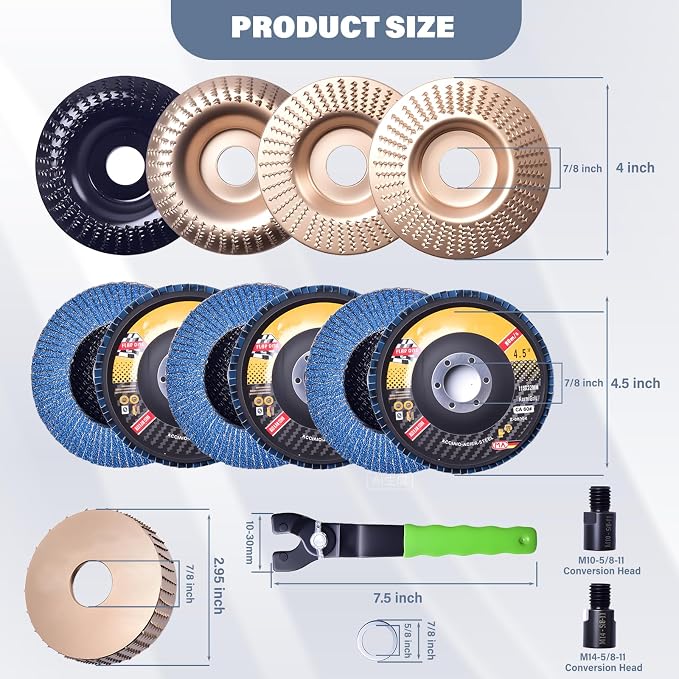 19 PCS Wood Carving Disc Set for 4-4.5 inch Angle Grinder, Pro-Grade - Image 2