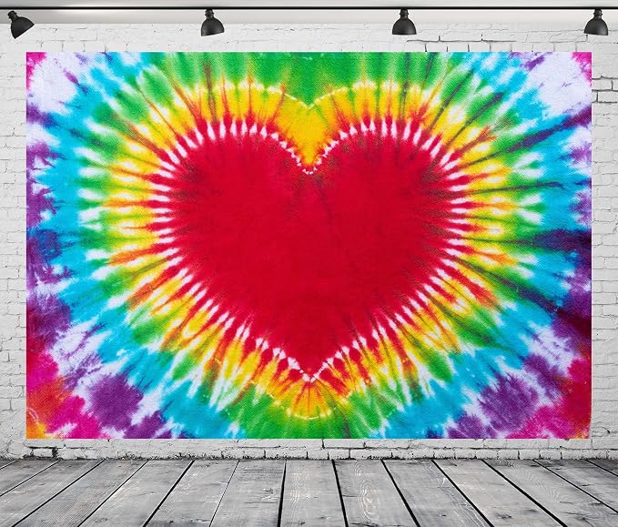 BELECO 9x6ft Fabric Tie Dye Heart Backdrop Rainbow Heart Love Valentines by BELECO