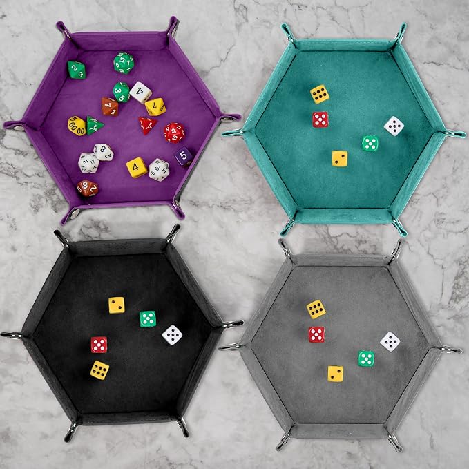 SIQUK 6 Pieces Dice Tray Hexagon Dice Rolling Holder Folding PU Leather Dice - Image 6