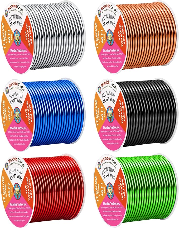 Mandala Crafts 12 GA Black Red Green Assorted Anodized Aluminum Craft Wire | by MandalaCrafts