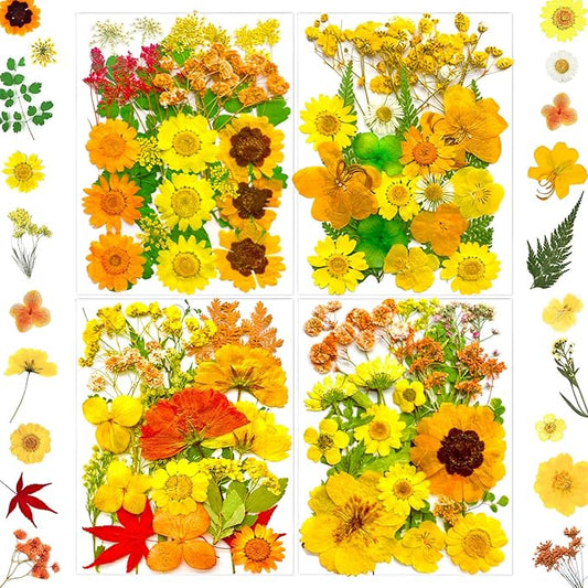 MIKIYA 88Pcs Yellow Pressed Dried Flowers by MIKIYA