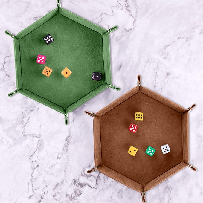SIQUK 2 Pieces Dice Tray PU Leather Dice Trays Portable Folding Hexagon Dice - Image 6