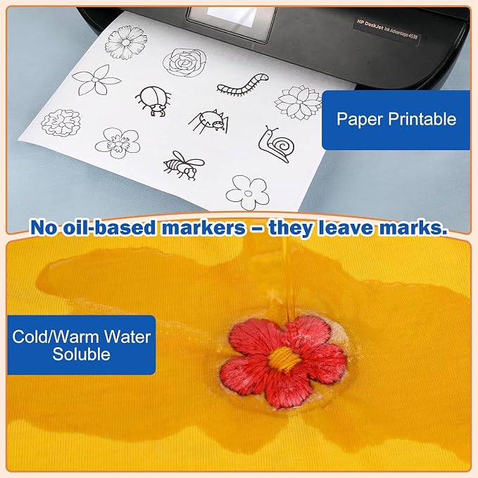 FURWEY 8PCS 8.5"x11" Wash Away Embroidery Stabilizer – Self Adhesive & Printable - Image 4