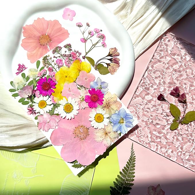 MIKIYA 33Pcs Pink Pressed Dried Flowers - Image 3