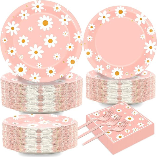50 Guests Daisy Plates and Napkins Party Supplies Groovy Floral Party by Qyeahkj