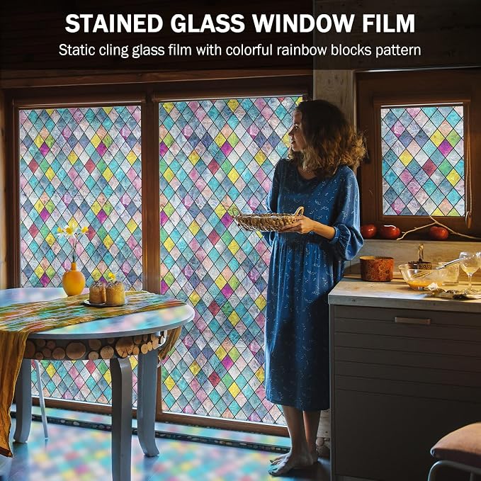 Stained Glass Window Film, Window Privacy Films, Colorful Lattice Window Tint - Image 4