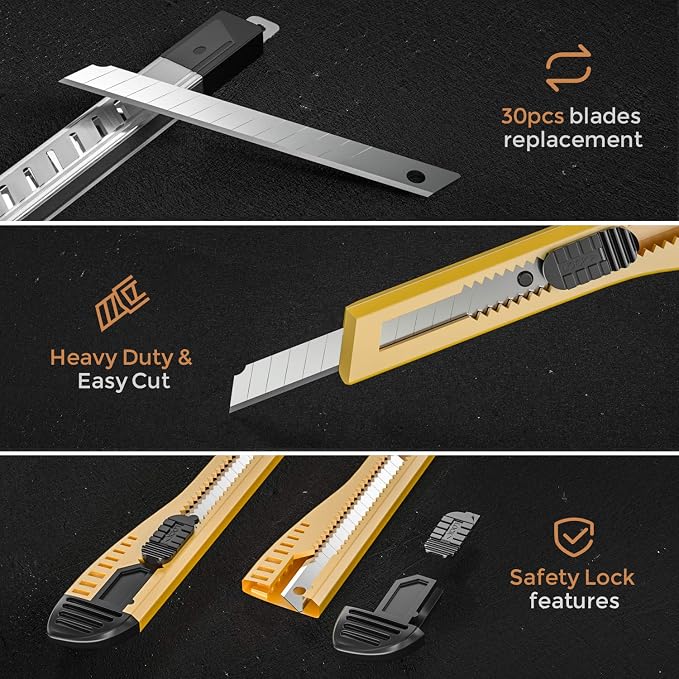 Nicpro 15 PCS Utility Knife Box Cutters Retractable Razor Knife 9mm - Image 5