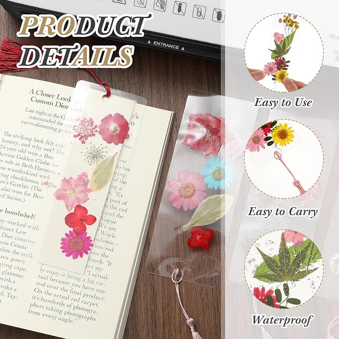 Fuyoooo 376 Pcs Pressed Flowers Bookmark Making Kit, DIY Bookmark Laminating - Image 3