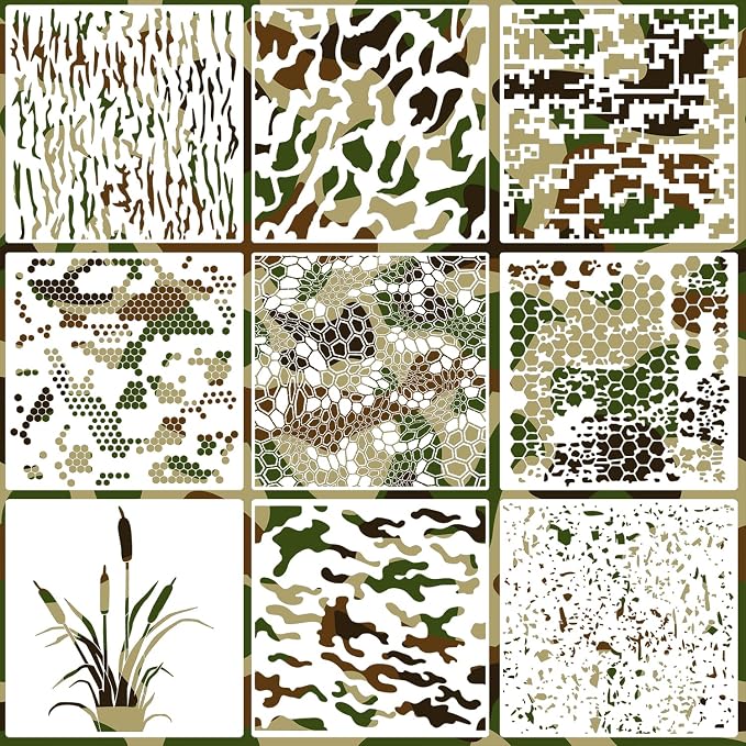 Camo Paint Stencils 12inch Camouflage Stencils Reusable Camo Stencil by zosylley