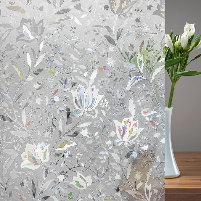 rabbitgoo Window Privacy Film, Stained Glass Cling, Tulip 17.5" x 118.1" | - Image 9