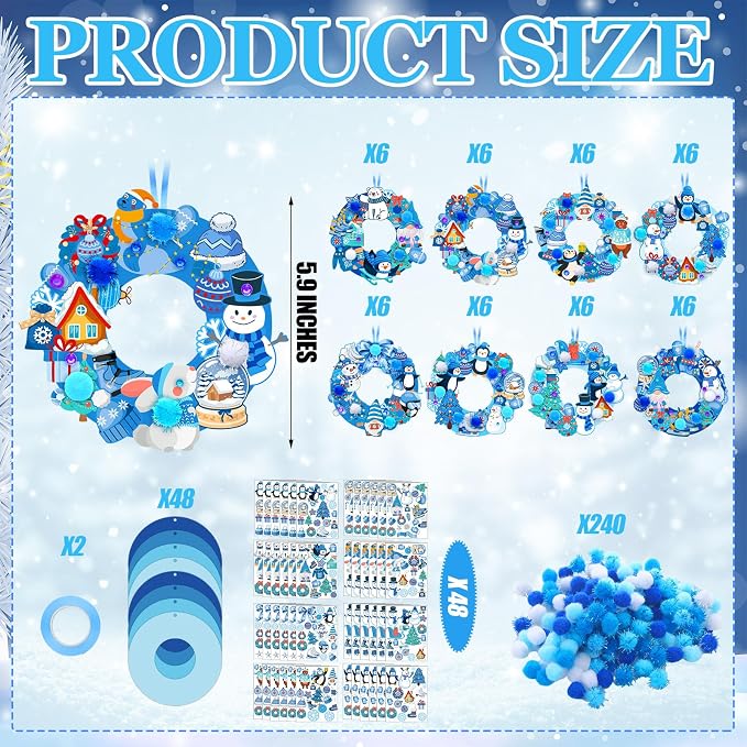 Hollowfly 48 Sets Winter Wreath Craft Kits DIY Snowflake Wreath Ornaments - Image 3