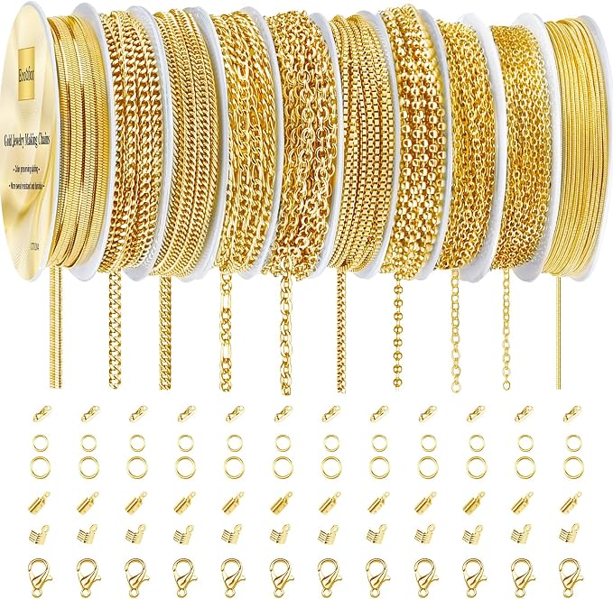 Ecoofor Gold Necklace Chains for Jewelry Making, 75.5 Feet 10 Rolls Jewelry by Ecoofor