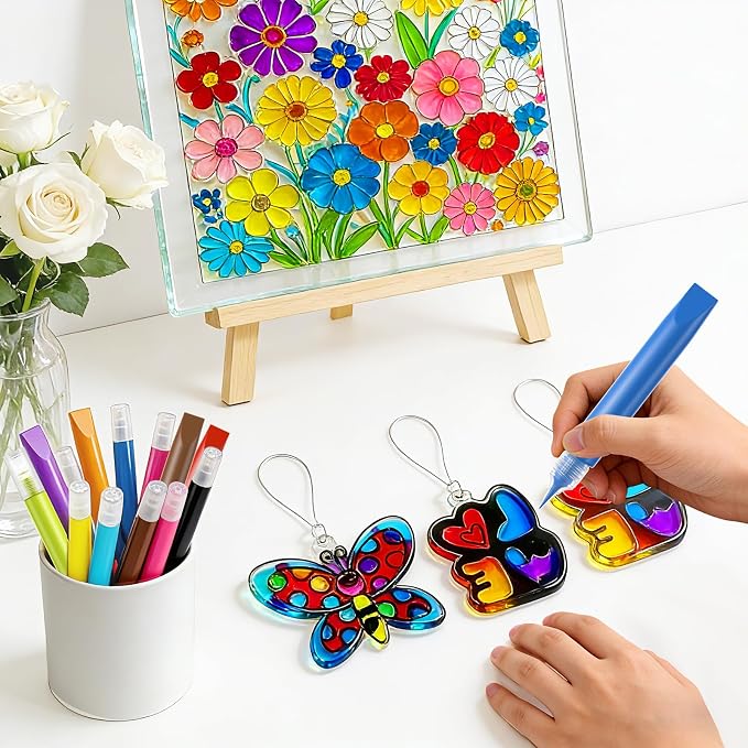 48 Pcs Suncatcher Paint Pens, Stained Glass Sun Catcher Pens 24 Colors 10ML Each - Image 6