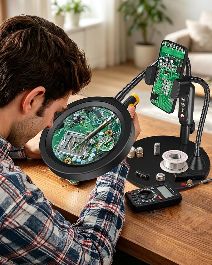 30X 10X Magnifying Glass with Light and Phone Holder, 5 Color Modes Stepless - Image 3