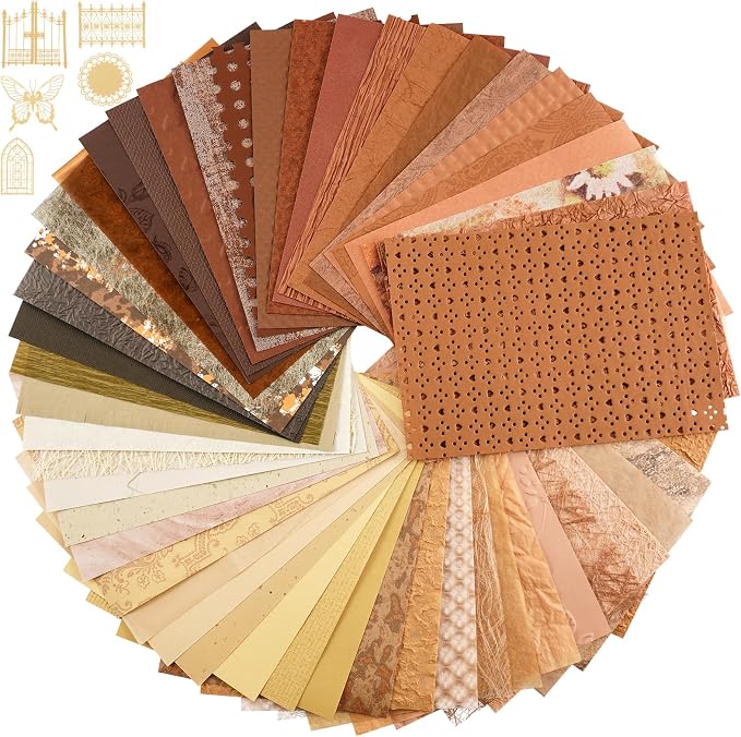 50 Sheets Brown Textured Scrapbook Paper Assorted Set | A5 Size, Mixed Special by Unknown