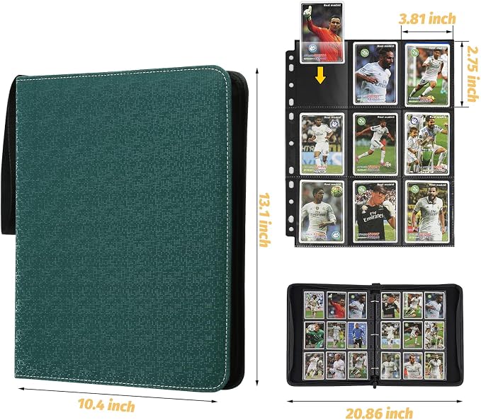 GERMUN 3 Ring 9 Pocket Zipper Card Binder, 720 Double Sided Standard PU Trading - Image 2