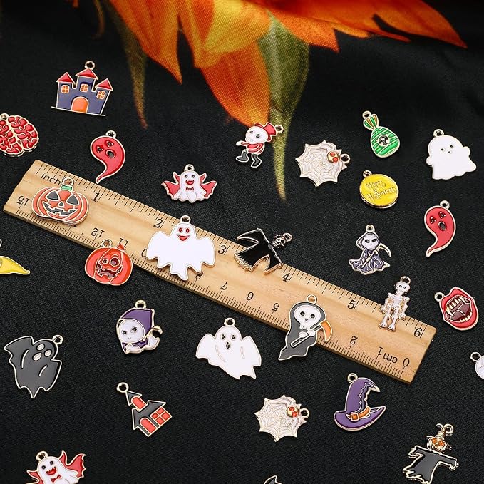 SANNIX 110Pcs 55 Pairs Halloween Charms Gold Enamel Jewelry Pendants - Image 2