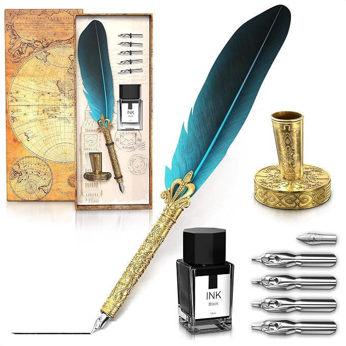 Vintage Feather Quill Pen and Ink Set by Lagarto