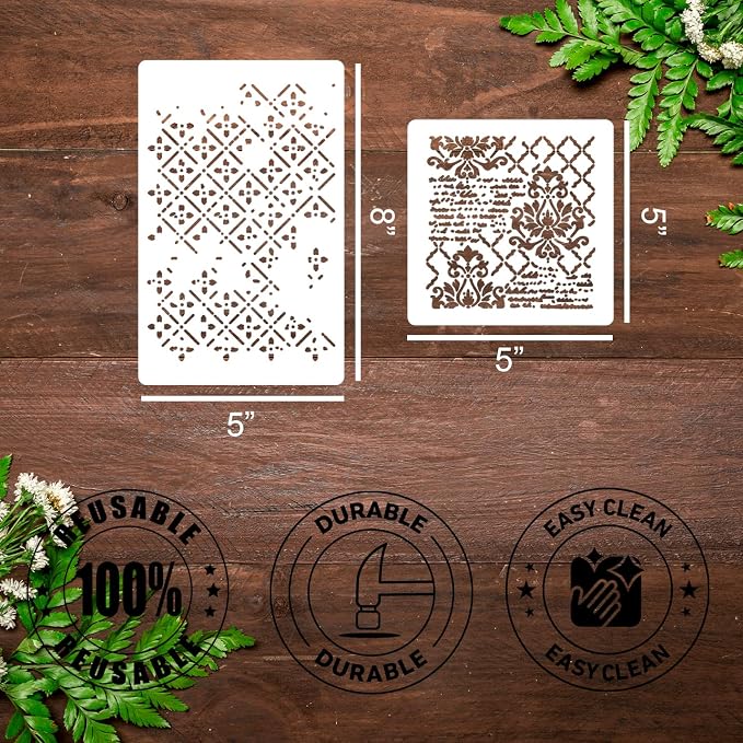 Stencils for Crafts Reusable Texture Stencils Damask Leaf Floral Cubist Mixed - Image 2