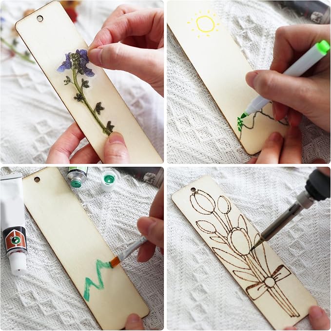 SWATOM Wood Bookmarks Blank DIY Semicircle & Rectangle Wooden Bookmark Craft - Image 2