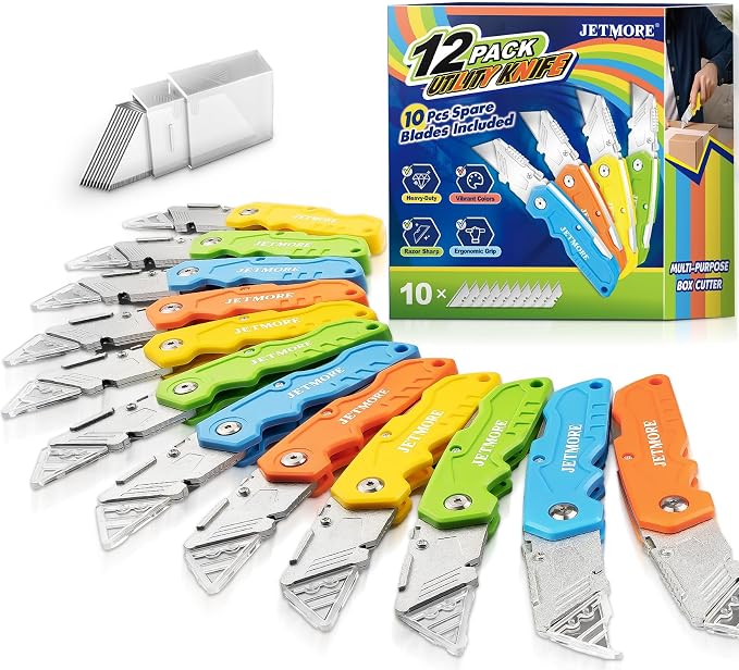 JETMORE Folding Utility Knife, 12 Pack Heavy Duty Box Cutter by Jetmore