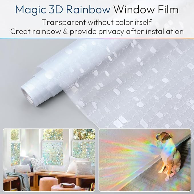 rabbitgoo Window Privacy Film Decorative Rainbow Cling, 35.4" x 157.4" | 3D - Image 6