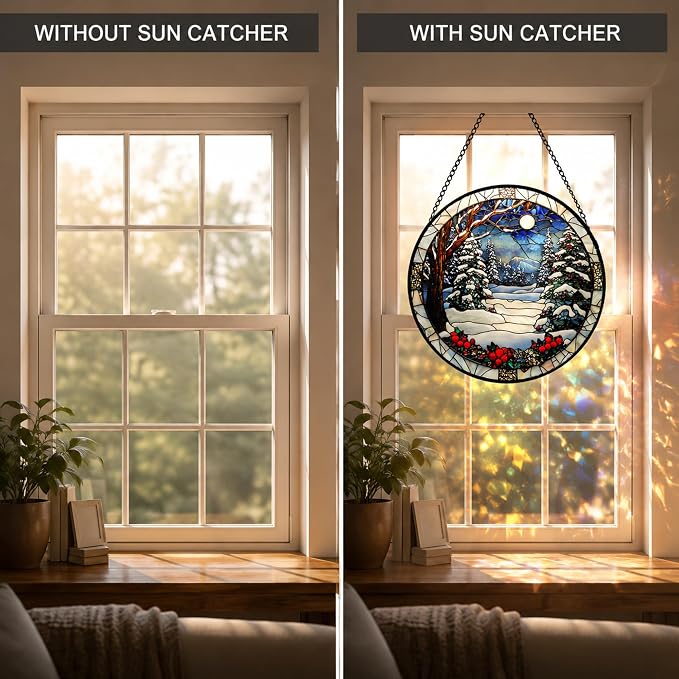 Cedar Snowscape Acrylic Suncatcher Faux Stained Glass Window Hanging 7.8" | - Image 5