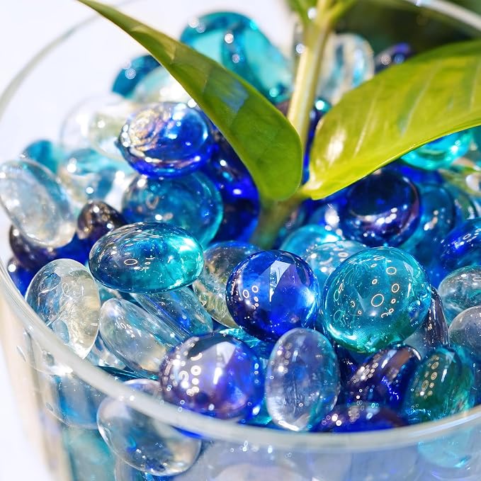 1LB Blue Mix Flat Glass Marbles - Image 5