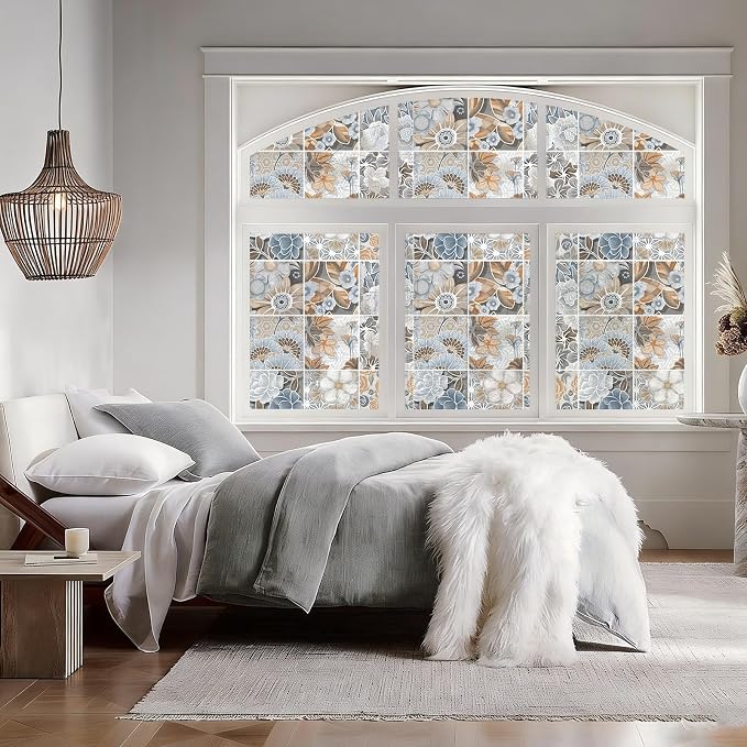 DKTIE Vintage Nature Art Tile Seamless Pattern Bathroom Window Privacy Film - Image 4