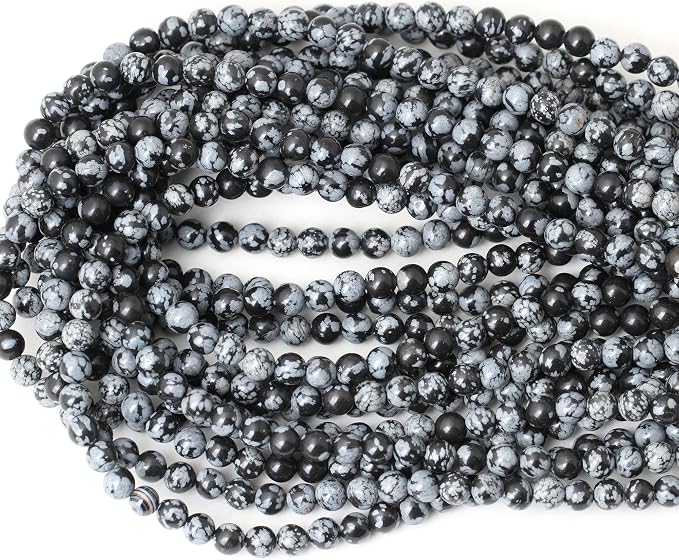 60PCS 6mm Natural Black Snowflake Obsidian Gemstone Round Loose Beads Stone - Image 3