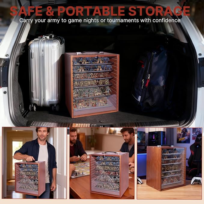 Miniature Display Case with 6 Removable Trays, Wooden Collectibles Storage Box - Image 3