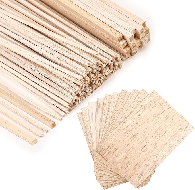 150 Pieces Balsa Wood Sticks Hardwood Square Wooden Craft Dowel Rods Unfinished by peonyman