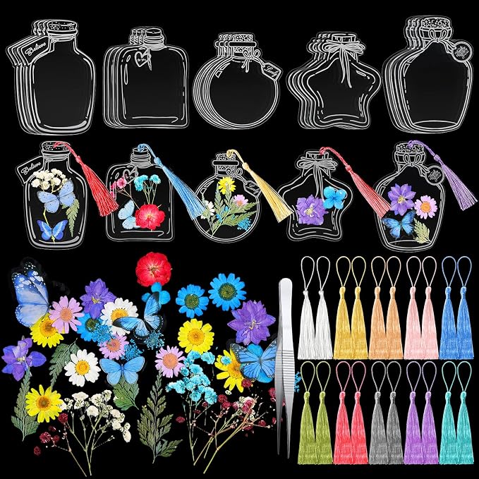 TaoBary 91 Pcs DIY Handmade Transparent Dried Flower Bookmark Set Include by TaoBary