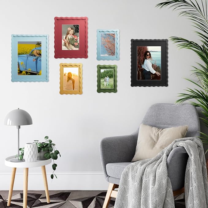 5x7 Picture Frame with Mat for 4x6, Wavy Edge Wooden Real Glass Photo Frame for - Image 3