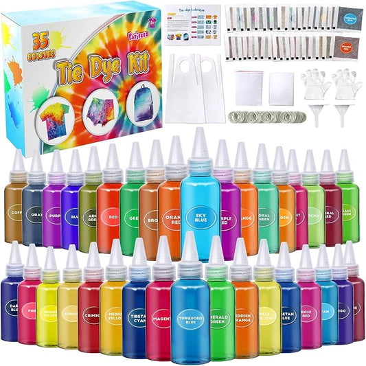 Tie Dye Kit, 35 Colours Fabric Tyedyedye Kit | Non-Toxic, by PATIFEED